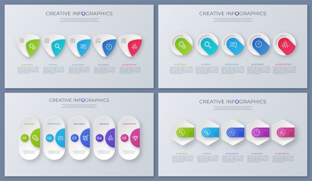 Insieme di disegni infographic di vettore contemporaneo, modello, grafici