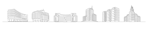 Vector set of continuous one line buildings