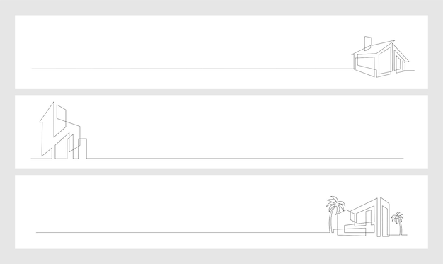 Set Continuous one line drawing Modern house logo