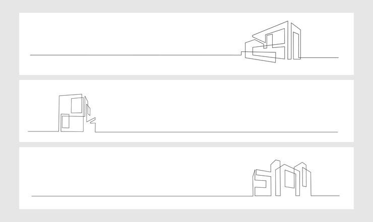 Vector set continuous one line drawing modern house logo