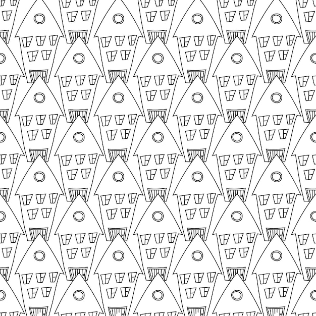 Set of contour houses in doodle line art style Seamless pattern with buildings for fabric and prints