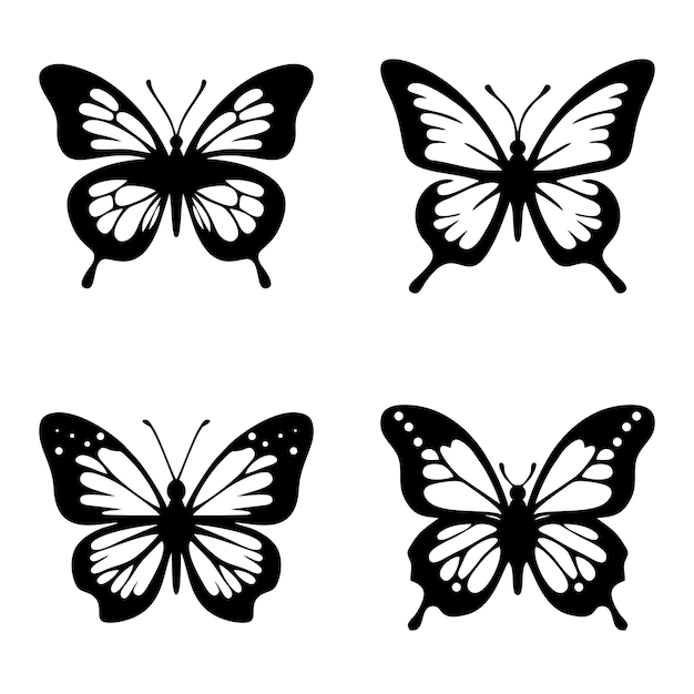 Vector set of contours of butterflies of different shapes with monarch wings silhouette of butterfly