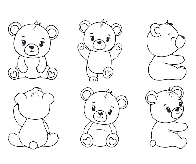 A set of contours of cute cubs Vector illustration of a cartoonBear