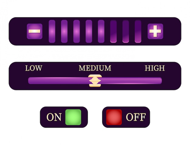 Set of control settings and on and of button for game ui elements