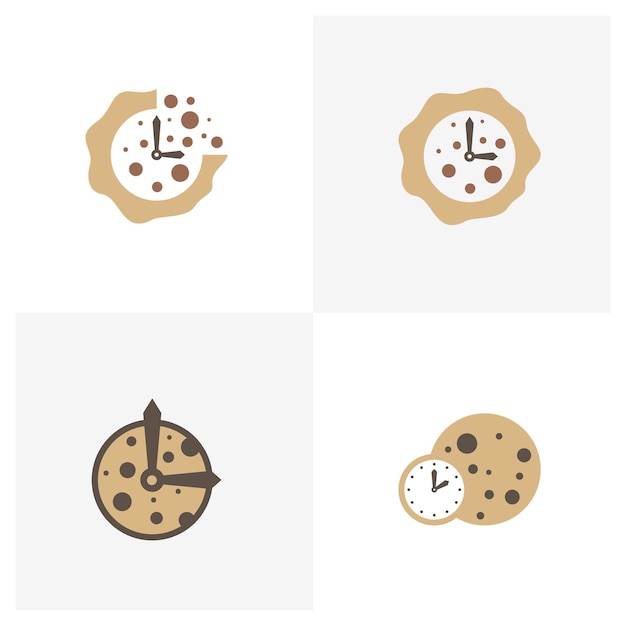 쿠키 시간 로고 디자인 벡터 템플릿 아이콘 기호 크리에이 티브 디자인 개념의 집합