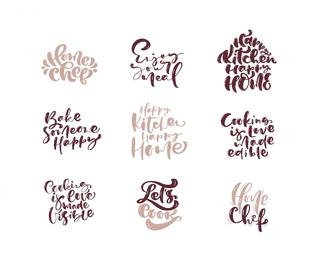 Vector set of cooking calligraphy lettering   quotes