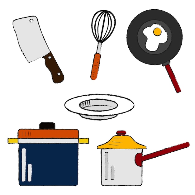 Vector set of cooking kitchenware or utensils collection flat vector illustration