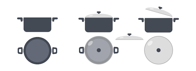 Set of cooking pots clipart. Kitchen pot or stew pot sign flat vector. Cooking pot with lid icon