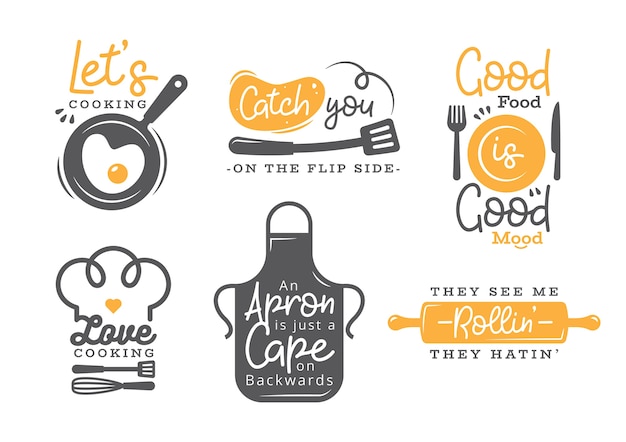 Set di etichette di citazioni di cucina, tipografia e lettering