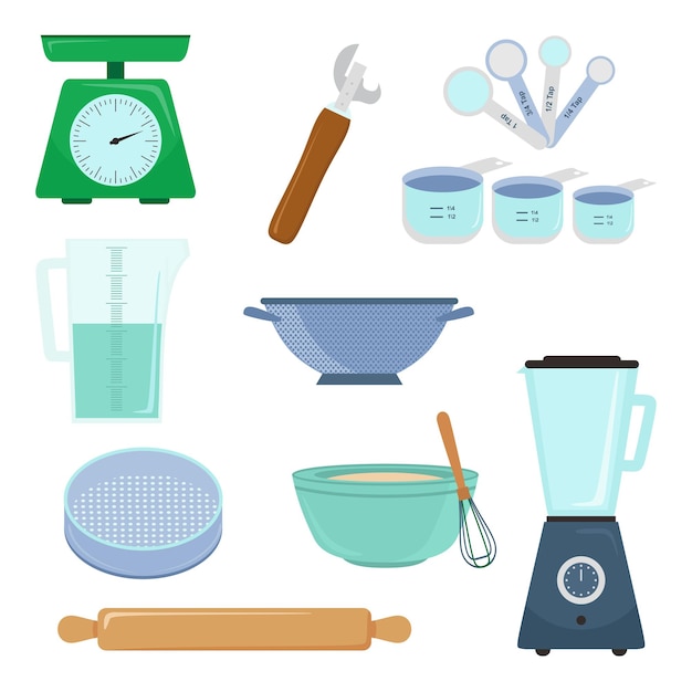 Premium Vector  Set of cooking tools equipment in the kitchen in flat  element style.