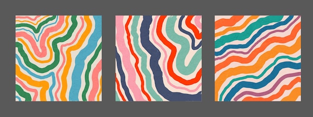 Set Of Cool Hand Drawn Abstract Colorful Brush Stripes Retro Abstraction Psychedelic Art