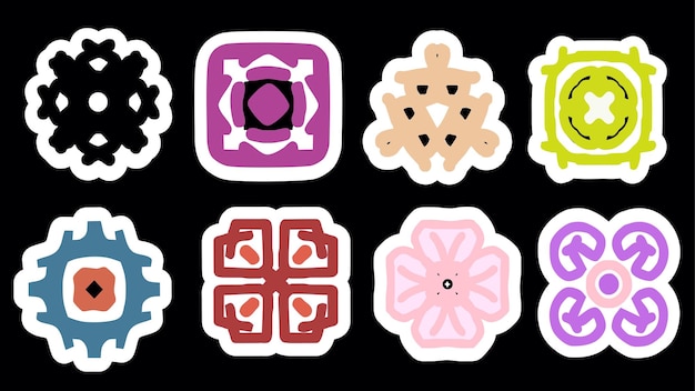 Set of cool icons patterns stickers with black background