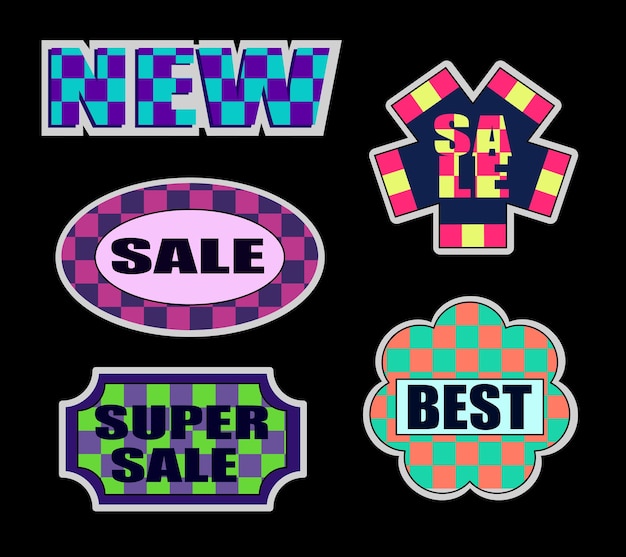 Set of Cool Stickers Vector Design Set of Sale Stickers Retro Design Cool Trendy Discount labels