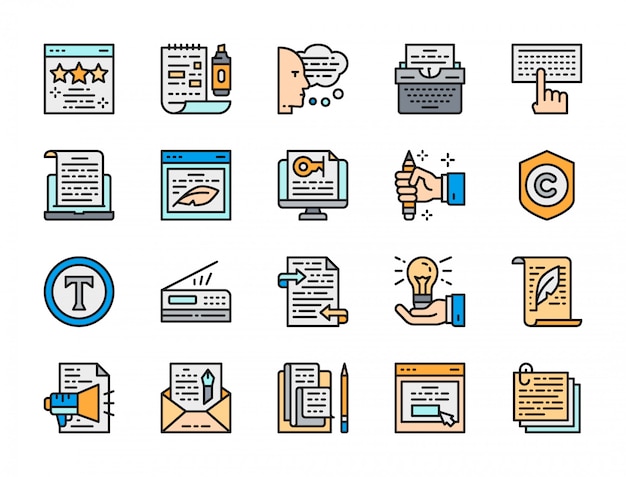 Set of Copywriting Flat Color Icons. 