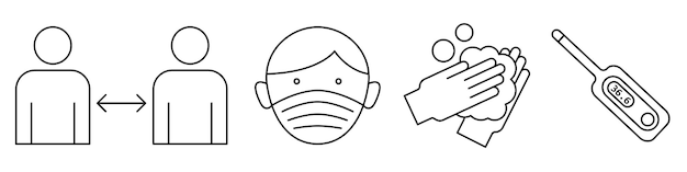 社会距离向量组冠状病毒图标面具手洗涤温度计