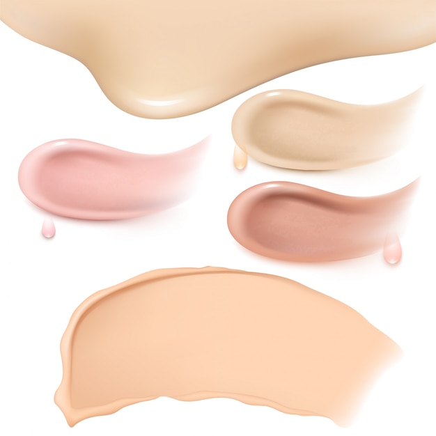 Vector set of cosmetic liquid foundation or caramel cream smudge smear strokes.