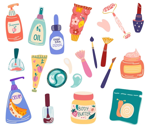 Set di cosmetici prodotti di bellezza personalizzati prodotti per la pelle clipart vector