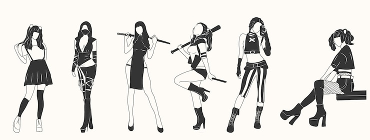 Vector set of cosplay beautiful women with suit vector illustration isolated