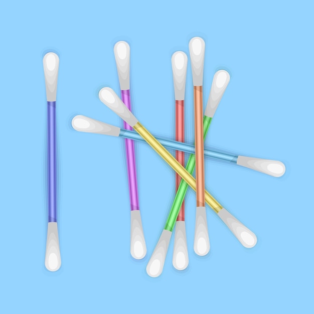 Set of cotton buds in cartoon style Cotton swabs for ears vector illustration