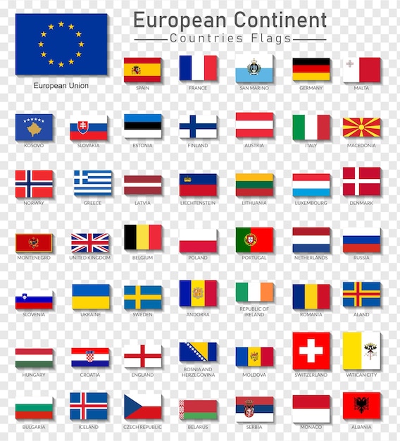 アルファベット順にヨーロッパ大陸の国旗のセット ベクトルイラスト