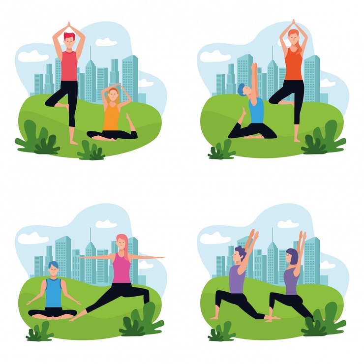 Vector set of couple doing yoga
