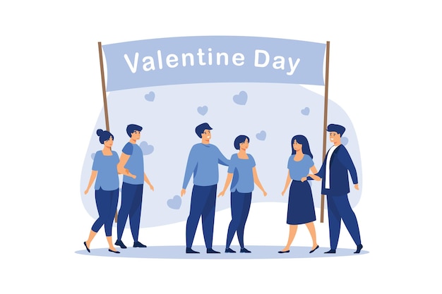 влюбленная пара с Днем Святого Валентина 14 февраля - день всех влюбленных в плоском векторном стиле