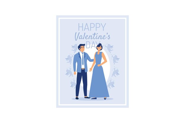 set couple in love Happy Valentines Day February 14 is the day of all lovers flat vector style