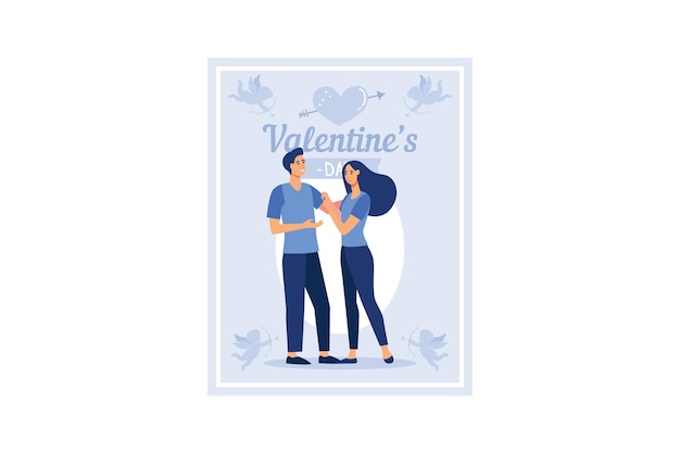 set couple in love Happy Valentines Day February 14 is the day of all lovers flat vector style