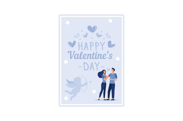 set couple in love Happy Valentines Day February 14 is the day of all lovers flat vector style