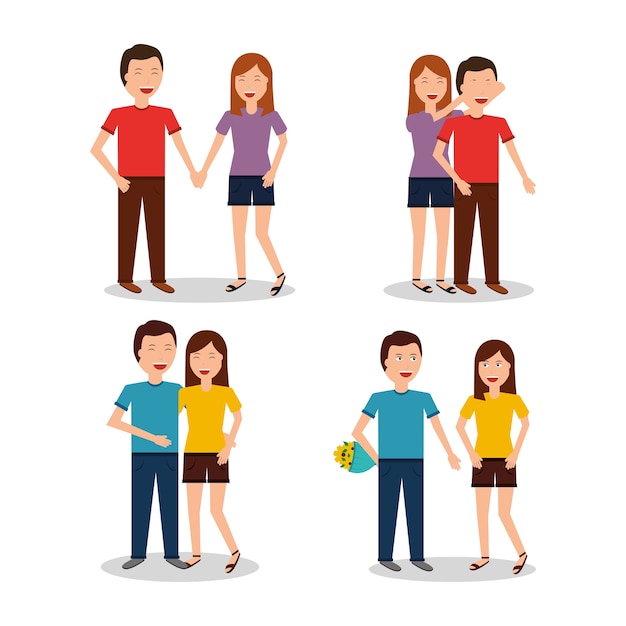 Vector set of of couples characters in different situations and poses