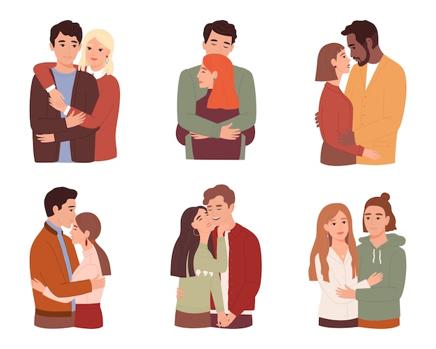 Vector set of couples in love isolated on white background love story illustration