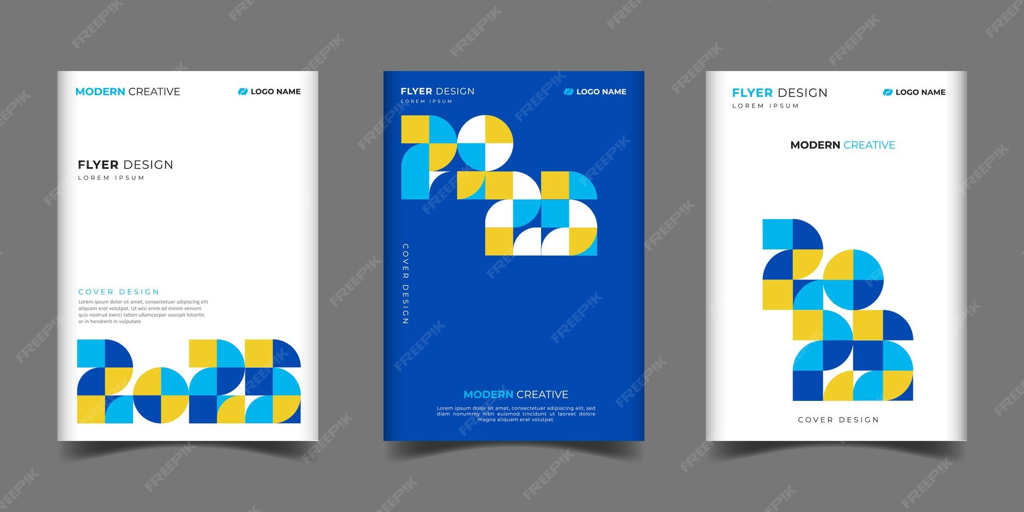 Premium Vector Set of cover business annual report 2025 in a geometric shapes number modern