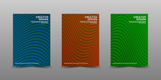 Set of cover business template with waves texture