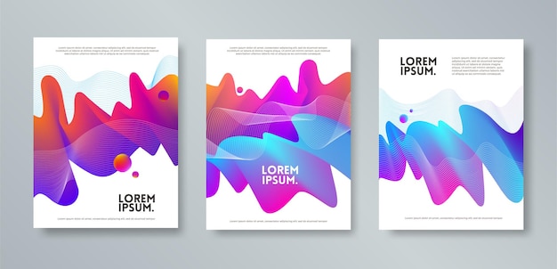 Set of cover design with abstract multicolored flow shapes