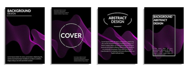 Set of Cover Designs of colorful abstract wavy lines background