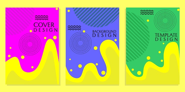 set of cover designs with curved patterns and abstract geometric elements used for cover designs p