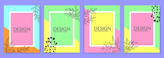 Set of cover frame templates abstract colorful background with hand drawn leaf elements