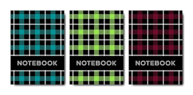 Set cover notebook sjabloon met tartan patroon