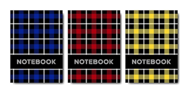 Set of cover notebook template with tartan pattern