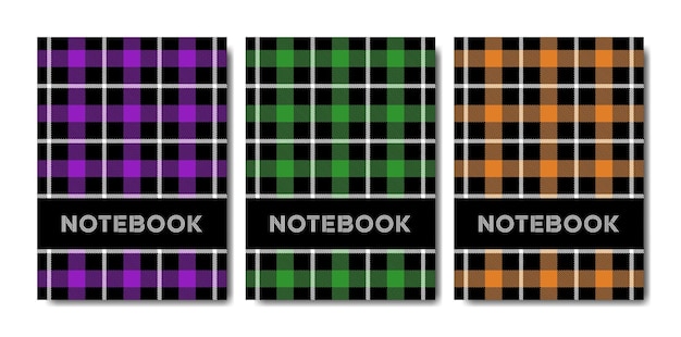 Set of cover notebook template with tartan pattern