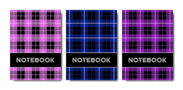 Set of cover notebook template with tartan pattern
