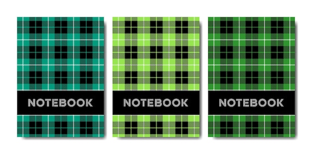 Set of cover notebook template with tartan pattern