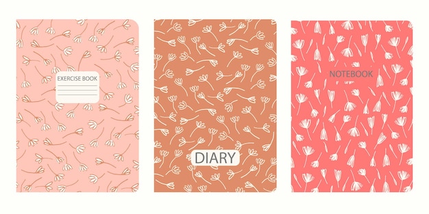 Set of cover page templates based on seamless patterns in boho style with flowers Backgrounds for notebooks notepads diaries Headers isolated and replaceable