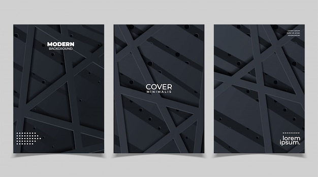 Vector set of cover template design in abstract black style