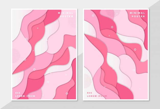 Set of cover template in paper cut style pink design 