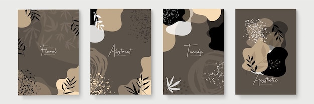 set of cover with Abstract flowers and leaves