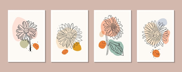 Vector set of covers with daisy flowers