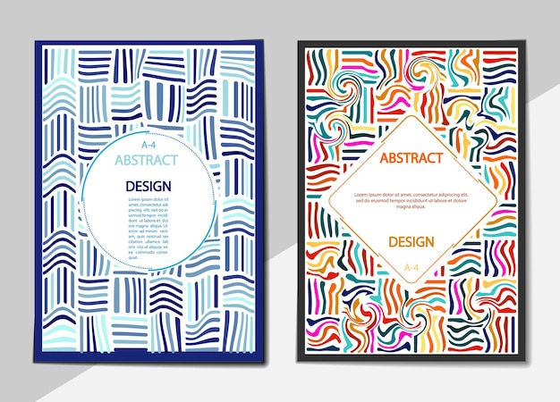 Set of covers with a flat pattern of deformed horizontal and vertical lines format A4 for books and brochures