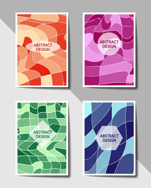 Set of covers with a flat pattern of deformed squares format A4 for books and brochures