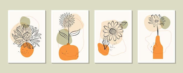 Vector set of covers with peony flowers and plants